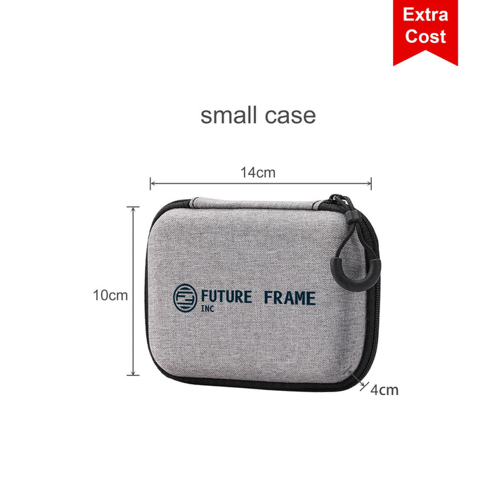 10000mAh Slim  Power Bank with Charging Cable - A small, grey zippered case with a logo on the front, measuring 14cm by 10cm by 4cm.