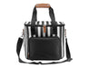 Ascot Jumbo Cooler, Black - A striped cooler bag in black and white with a detachable strap and a front pocket. It has a brown handle and a logo.