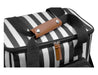 Ascot Jumbo Cooler, Black - A cooler bag with black and white stripes featuring a brown leather handle, ideal for transporting drinks.