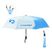 Anti-rebound Folding Umbrella - A blue and light blue anti-rebound folding umbrella with a matching storage sleeve and a logo.