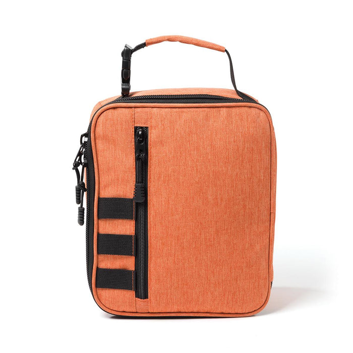 Super Duty 6 - In Pack Cooler - An orange cooler bag with a zippered closure, adjustable strap, and side webbing for attachment, featuring a branding logo.