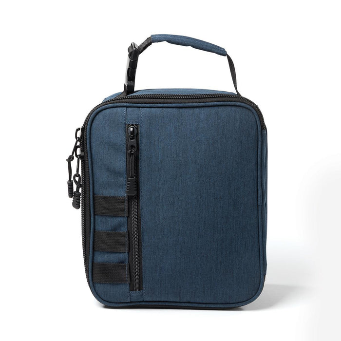 Super Duty 6 - In Pack Cooler - A navy blue cooler bag featuring a zippered main compartment and exterior pockets, with a carry handle on top.