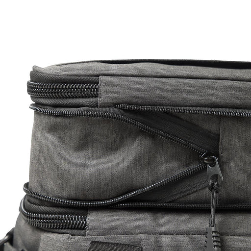 Super Duty 20 - Expanding Cooler - A grey expanding cooler with zippers and compartments for storage. Features a sleek, modern design.