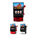 777 Slot Machine Fridge Magnet with Sharpener - A vibrant red and black fridge magnet resembling a slot machine, complete with a sharpener and a scenic backdrop.