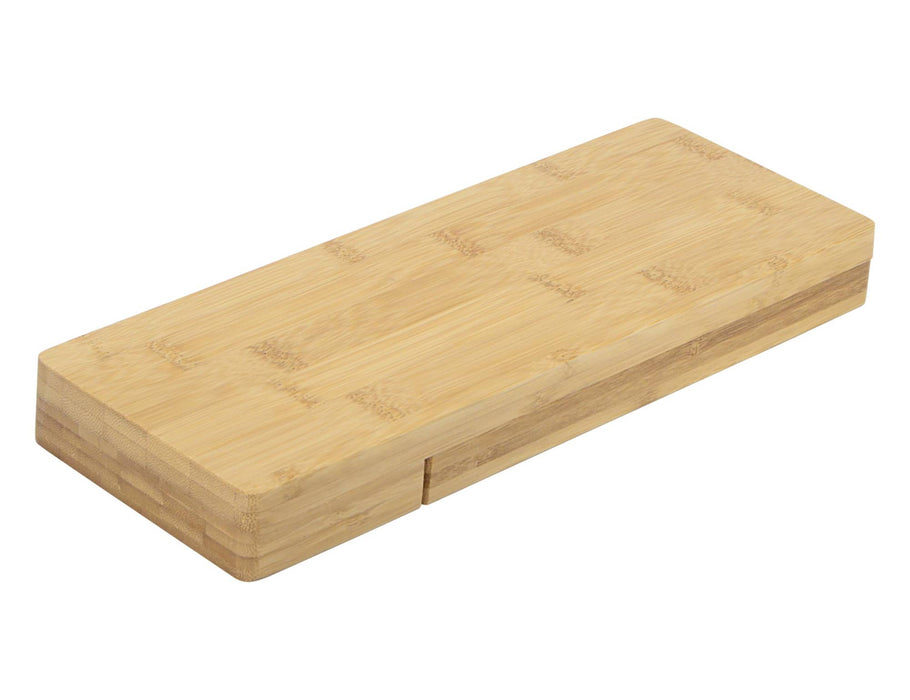 Picnic Cheese Set - A bamboo cheese board with a smooth finish and a sliding compartment. It features a natural wood colour.
