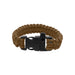 Paracord Bracelet With Whistle - A brown paracord bracelet featuring a black clasp and a built-in whistle. It has a woven design and durable materials.