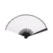 8inch Bamboo Fabric Hand Fan - A bamboo hand fan with a black frame and white fabric, featuring multiple pleats and a central pivot.