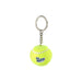 Tennis Ball Keyring - A tennis ball keyring in bright yellow with a white stripe, attached to a metal chain and keyring.