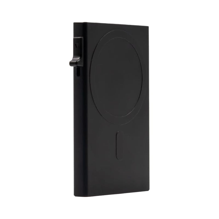 Wally Mag RFID Case - A black RFID blocking case with a circular design, featuring a clip for easy attachment.
