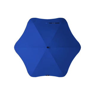 BLUNT Classic Umbrella - A blue umbrella with a unique star-shaped design and a centre button, featuring a logo on the handle.