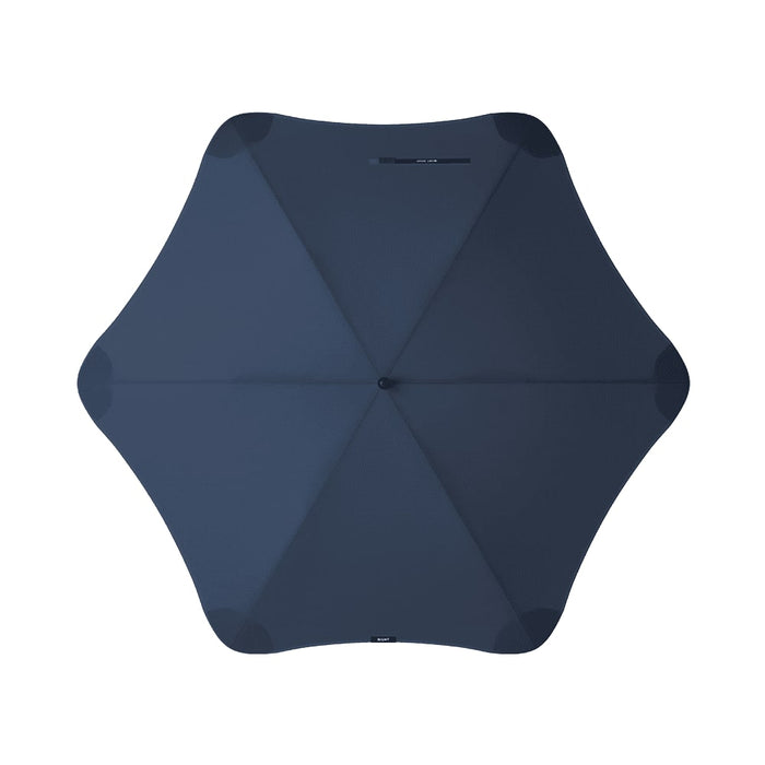 BLUNT Sport Umbrella - A BLUNT Sport Umbrella in dark blue, featuring a unique star-like shape and a central opening mechanism.