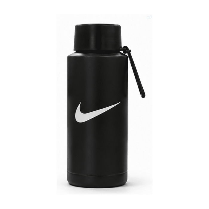 The Sofia 1L Bottle - A drink bottle in black with a silver logo, featuring a secure lid and a carry strap.