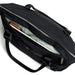 Bellroy Classic Tote - A black tote bag with an open zipper, revealing a light grey interior and a laptop inside. It features two handles and a logo.