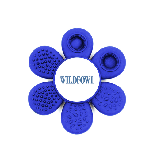 The Spinzy - A blue flower-shaped promotional product with multiple textured sections and a central area featuring a logo.