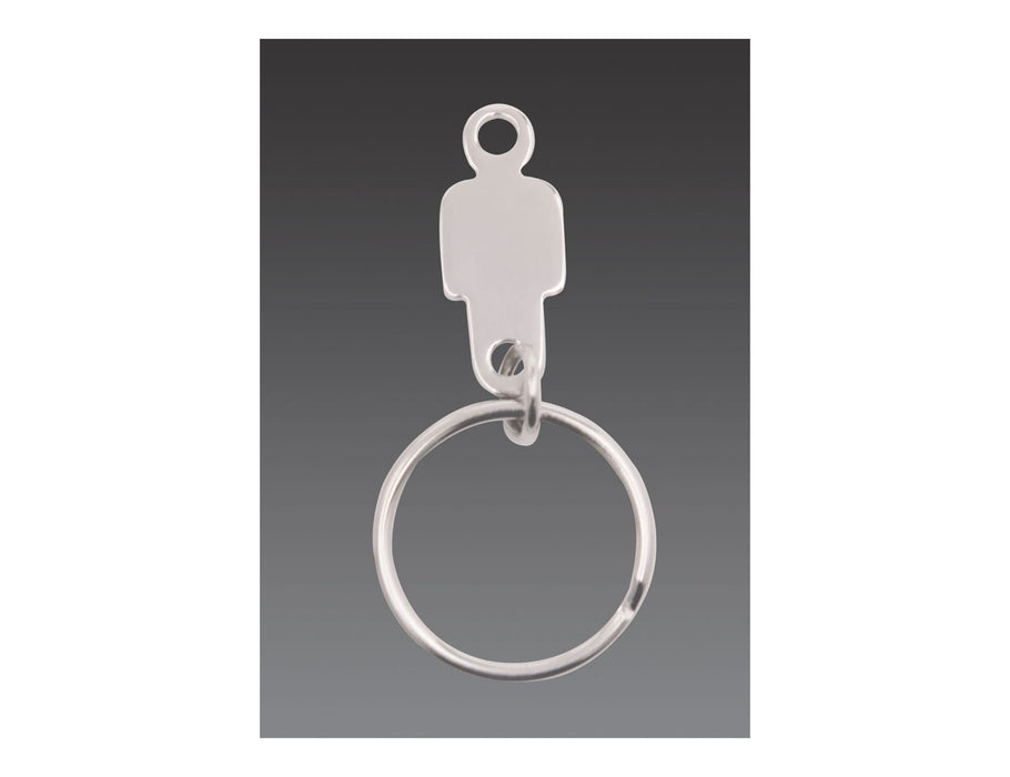 Housekeeper Keyring - A silver keyring featuring a figure-shaped attachment, designed as a housekeeper keyring. It has a single metal ring.