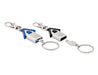 Housekeeper Keyring - A keyring featuring a house-shaped design with blue and black components, including a metal clip and keyring attachment.