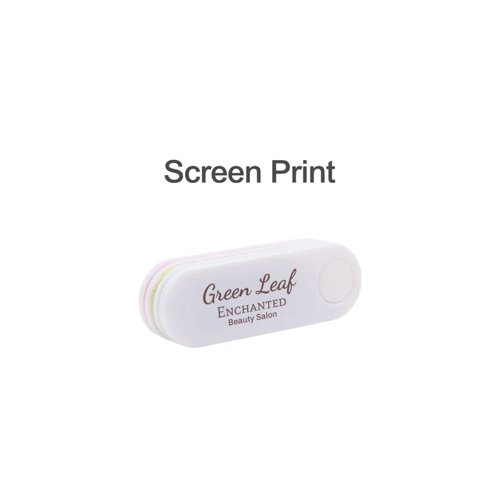 Foldable Nail File Block - A foldable nail file block in white with pink, green, and yellow accents, featuring a logo.