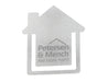 Biz Clip - House (Replaced by Indent C4754-EI) - A metallic business card holder shaped like a house with a logo and branding on the surface.