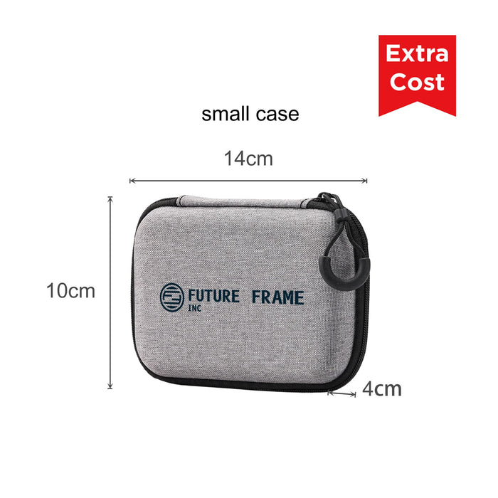 10000mAh Magnetic Wireless  Power Bank with Phone Stand - A small grey case with a zip closure and a loop, featuring a logo on the front. Dimensions are 14cm x 10cm x 4cm.