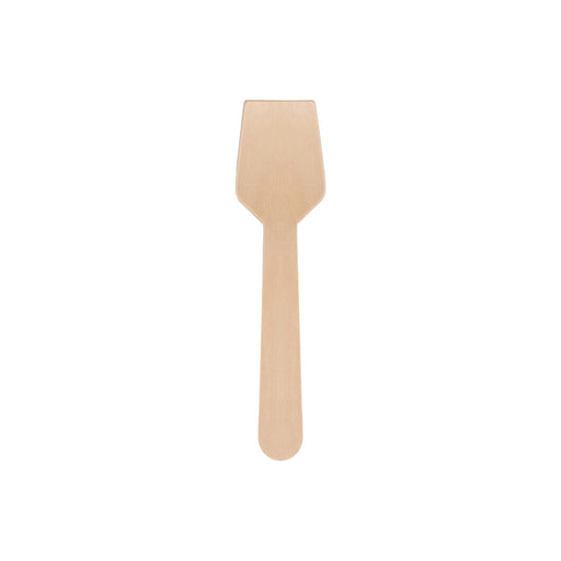 Pack of 100 Per Pack Disposable Birch Spoons/Forks (Small) - A small disposable birch fork in a light wooden colour, part of a pack of 100 utensils.
