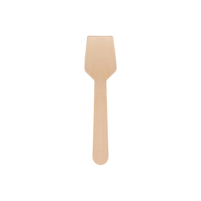 Pack of 100 Per Pack Disposable Birch Spoons/Forks (Small) - A small disposable birch fork in a light wooden colour, part of a pack of 100 utensils.