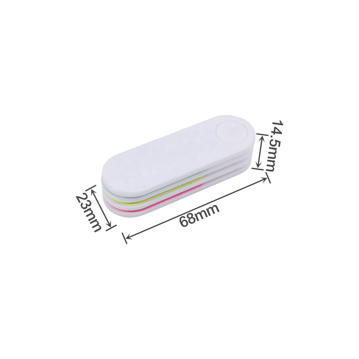 Foldable Nail File Block - A foldable nail file block in white with green, pink, and yellow layers, measuring 68mm by 23mm by 14.5mm.