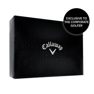 Callaway Warbird - A black box with a logo, containing Callaway Warbird golf balls. Box features a hexagonal pattern.