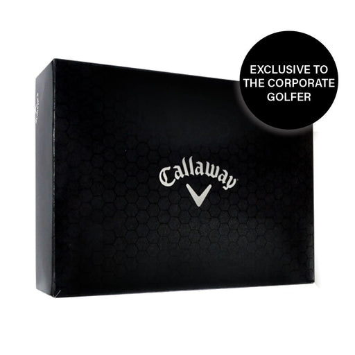 Callaway Warbird - A black box with a logo, containing Callaway Warbird golf balls. Box features a hexagonal pattern.