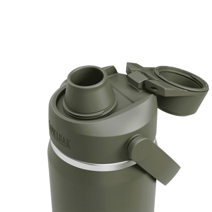 CamelBak - Thrive Chug VSS 0.6L - A drink bottle in olive green with a spout and removable cap, featuring a logo on the side.