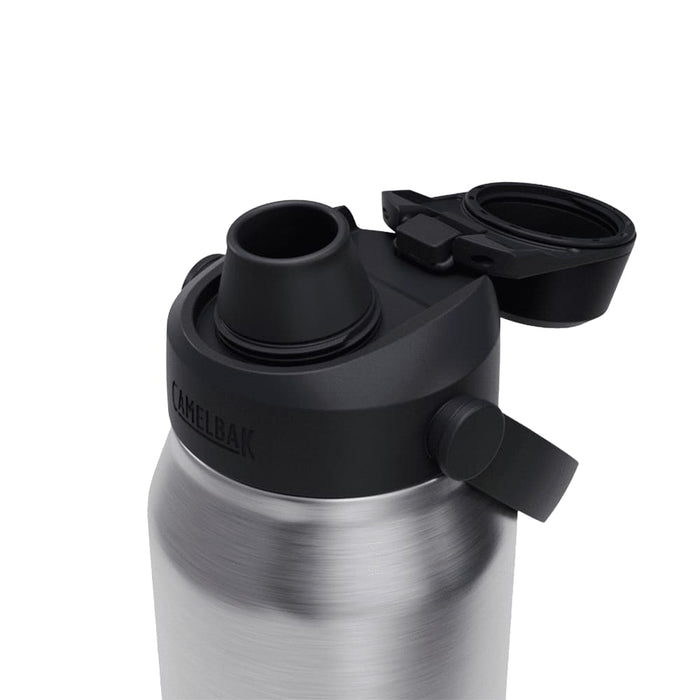 CamelBak - Thrive Chug VSS 1.0L - A drink bottle featuring a stainless steel body and a black cap with a spout. It includes a logo.