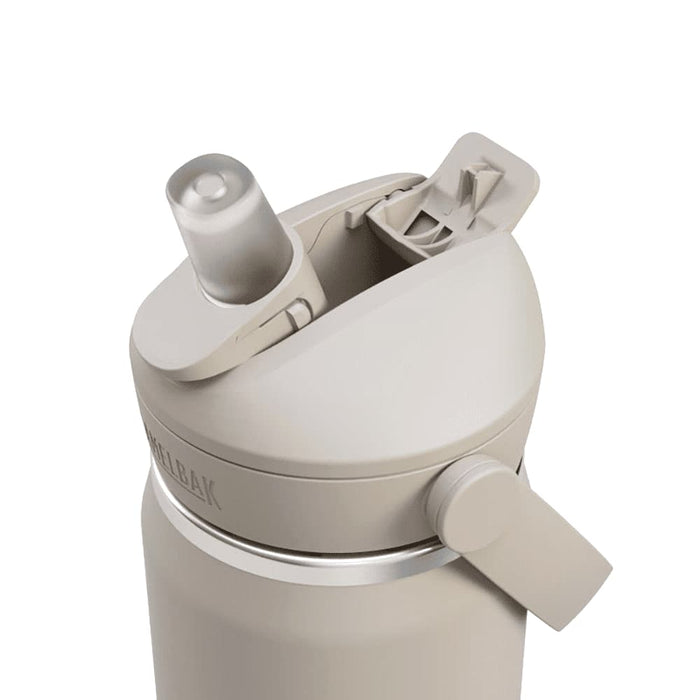 CamelBak - Thrive Flip Straw VSS 0.6L - A drink bottle in a light beige colour featuring a flip straw and a secure lid, with a logo on the side.