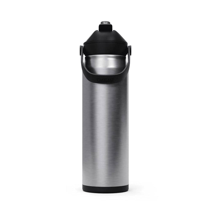 CamelBak - Thrive Flip Straw VSS 0.75L - A drink bottle with a sleek stainless steel design and a black flip straw lid. It features a sturdy carrying handle.