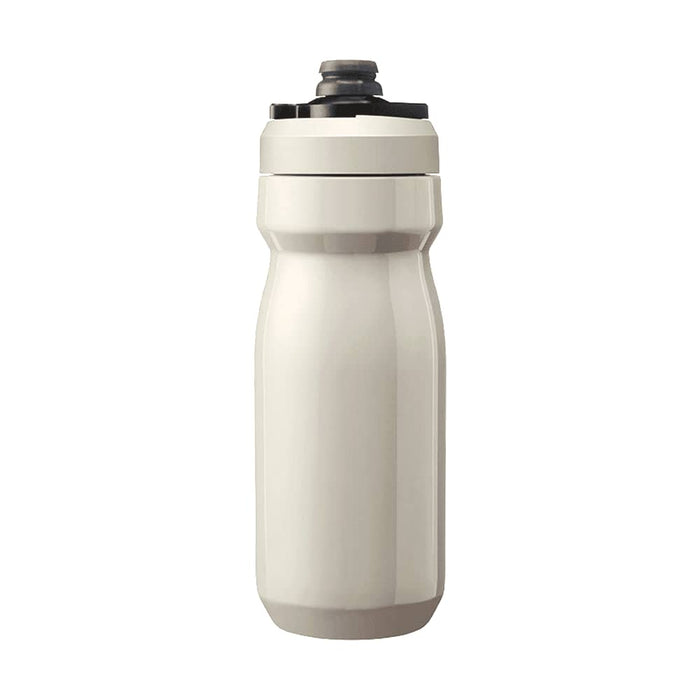 CamelBak - Podium Insulated Steel 0.5L - A drink bottle in a light cream shade with a black lid and a logo, designed for insulation.