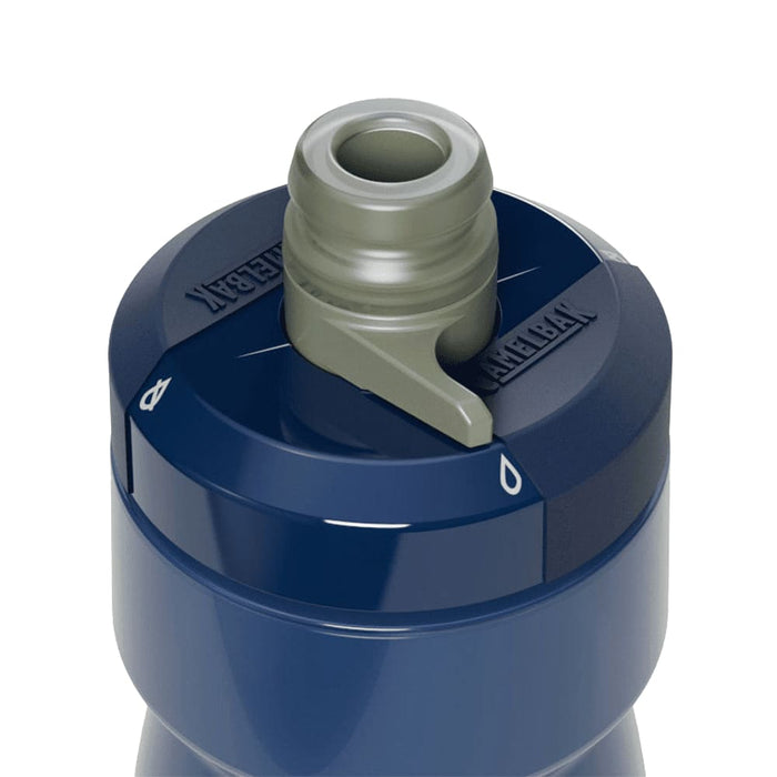 CamelBak - Podium 0.7L - A drink bottle in navy blue with a grey top and a pull-up spout, featuring a logo on the side.