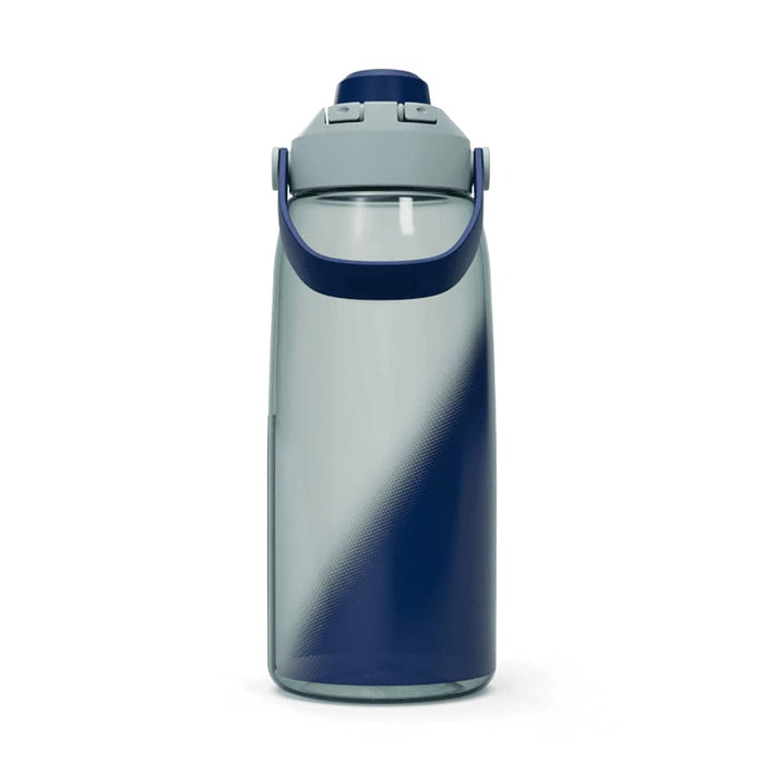 CamelBak - Thrive Chug 1.0L - A drink bottle featuring a gradient design in grey and navy blue, complete with a handle and a screw-top lid, and a logo.