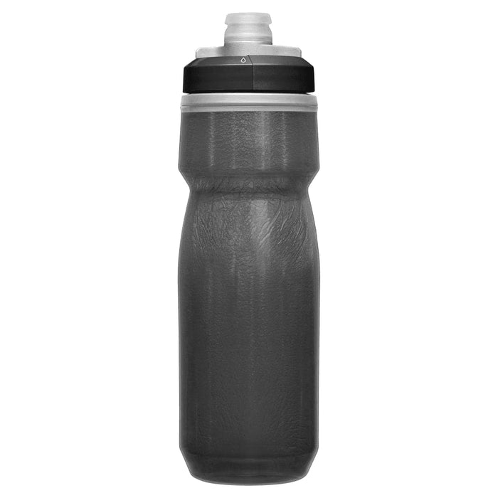 CamelBak - Podium Chill 0.6L - A drink bottle in dark grey with a black cap and a logo, featuring a squeezable design for easy hydration.