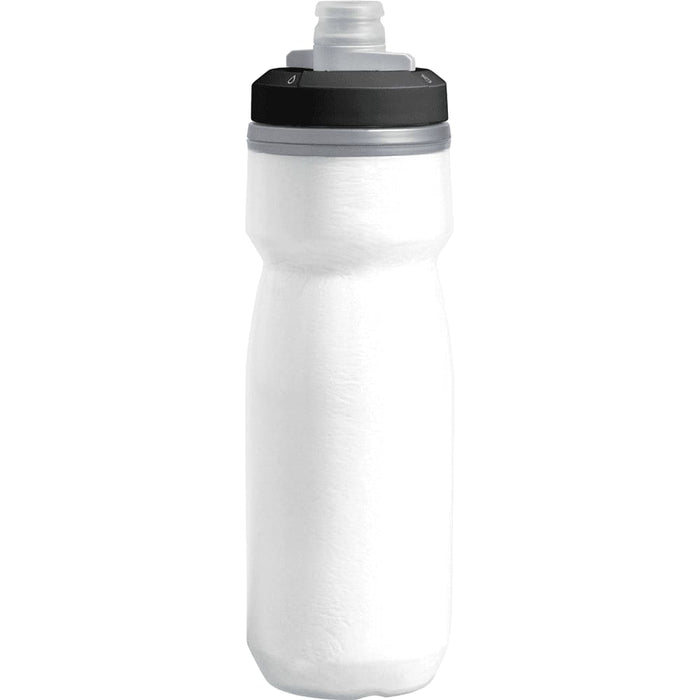 CamelBak - Podium Chill 0.6L - A drink bottle in white with a black cap, featuring a spout for easy sipping and a logo.