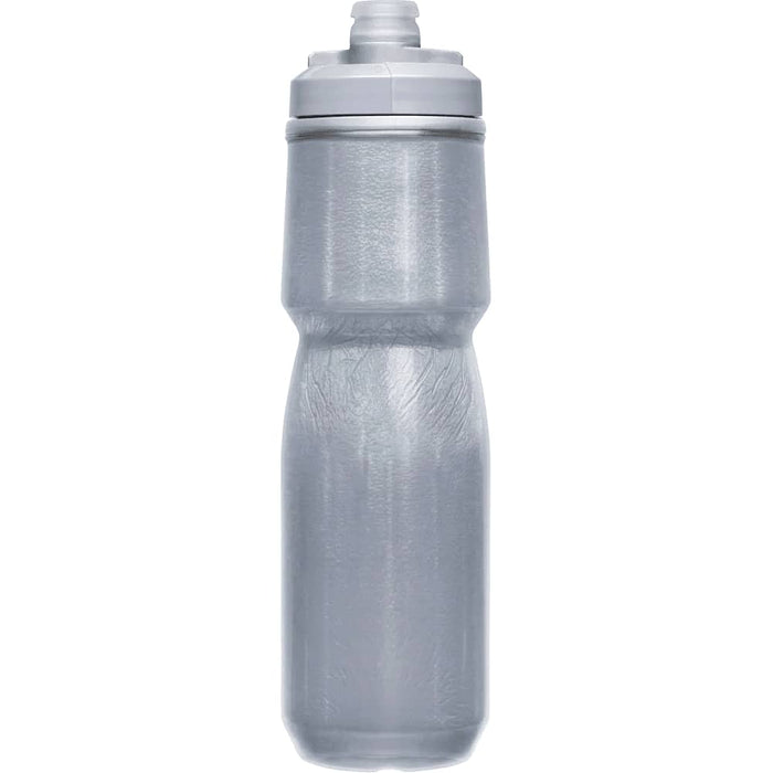 CamelBak - Podium Chill 0.7L - A drink bottle in clear grey with a white cap and a textured grip design. It features a logo on the side.