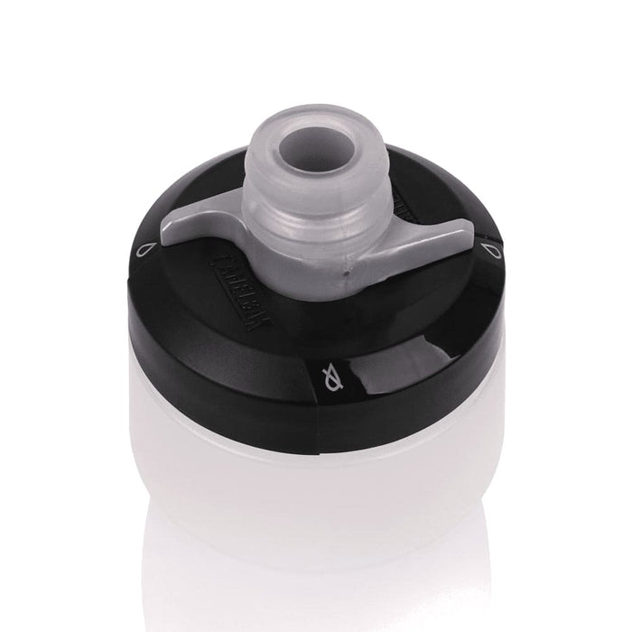 CamelBak - Podium 0.7L - Plain Colours - A drink bottle in plain white and black colours with a screw-on lid and a spout. It features a logo.