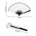 8inch Bamboo Fabric Hand Fan - An 8-inch bamboo fabric hand fan with white fabric and a black frame, folded and unfolded, featuring a logo.