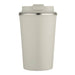 Carry Cup Newport Double Wall Vacuum Tumbler - 350ml - A drink bottle featuring a cream-coloured double wall design with a stainless steel rim and a lid. It has a logo.