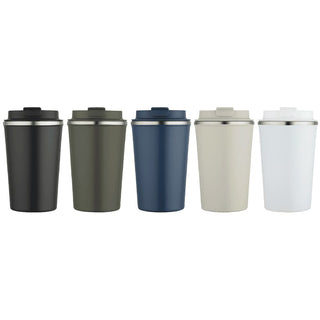 Carry Cup Newport Double Wall Vacuum Tumbler - 350ml - A drink bottle collection featuring five double wall vacuum tumblers in black, olive green, navy, beige, and white, each with a lid.