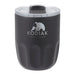 Carry Cup Olla Vacuum Coffee Cup w/ Ceramic Liner - 300ml - A drink bottle with a black exterior and clear lid, featuring a logo and a rounded design suitable for beverages.