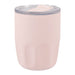 Carry Cup Olla Vacuum Coffee Cup w/ Ceramic Liner - 300ml - A pink vacuum coffee cup with a ceramic liner and a clear lid, featuring an integrated straw and a branding logo.