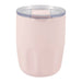 Carry Cup Olla Vacuum Coffee Cup w/ Ceramic Liner - 300ml - A drink bottle in a soft pink colour with a transparent lid and a logo on the side.