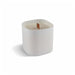 Premium Square Glass Candle - A premium square glass candle in white, featuring a wood wick. It has a smooth, minimalist design and a logo.