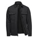 Men's Oxide Sherpa Lined Canvas Jacket - A black men's jacket with a sherpa lining, featuring buttoned chest pockets and a zip front. It has a logo on the inside.