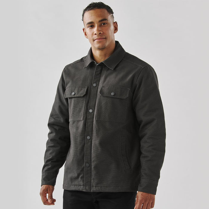 Men's Oxide Sherpa Lined Canvas Jacket - Men's oxide-coloured Sherpa lined canvas jacket with a front button closure and patch pockets. Features a logo.