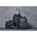 Road Warrior Computer Pack - A set of black and dark grey bags, including a roller bag, laptop bag, and a small accessory pouch, featuring branding.