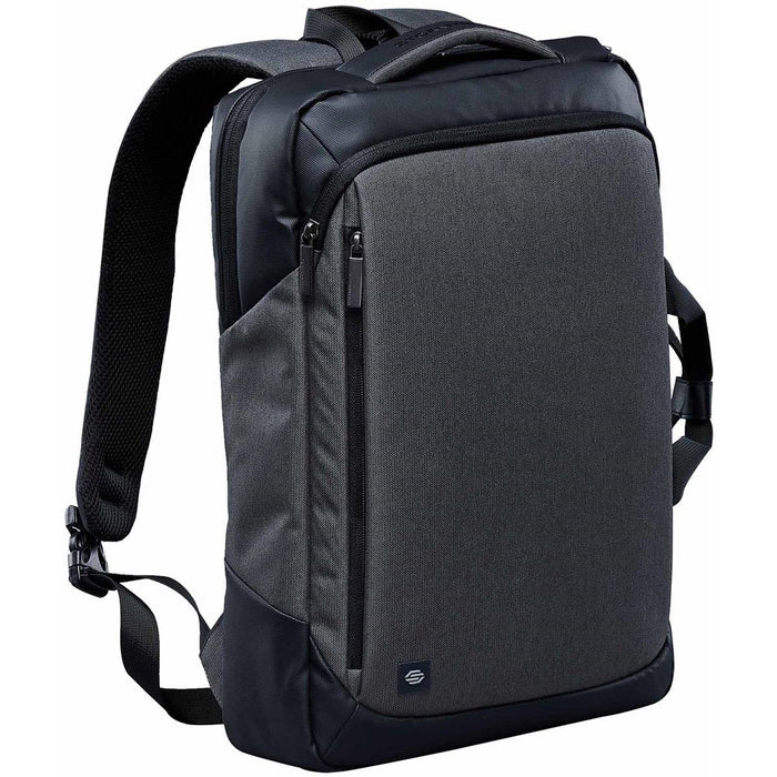 Road Warrior Computer Pack - A sleek grey laptop backpack featuring multiple zippered compartments and a padded back panel. It has a logo on the front.
